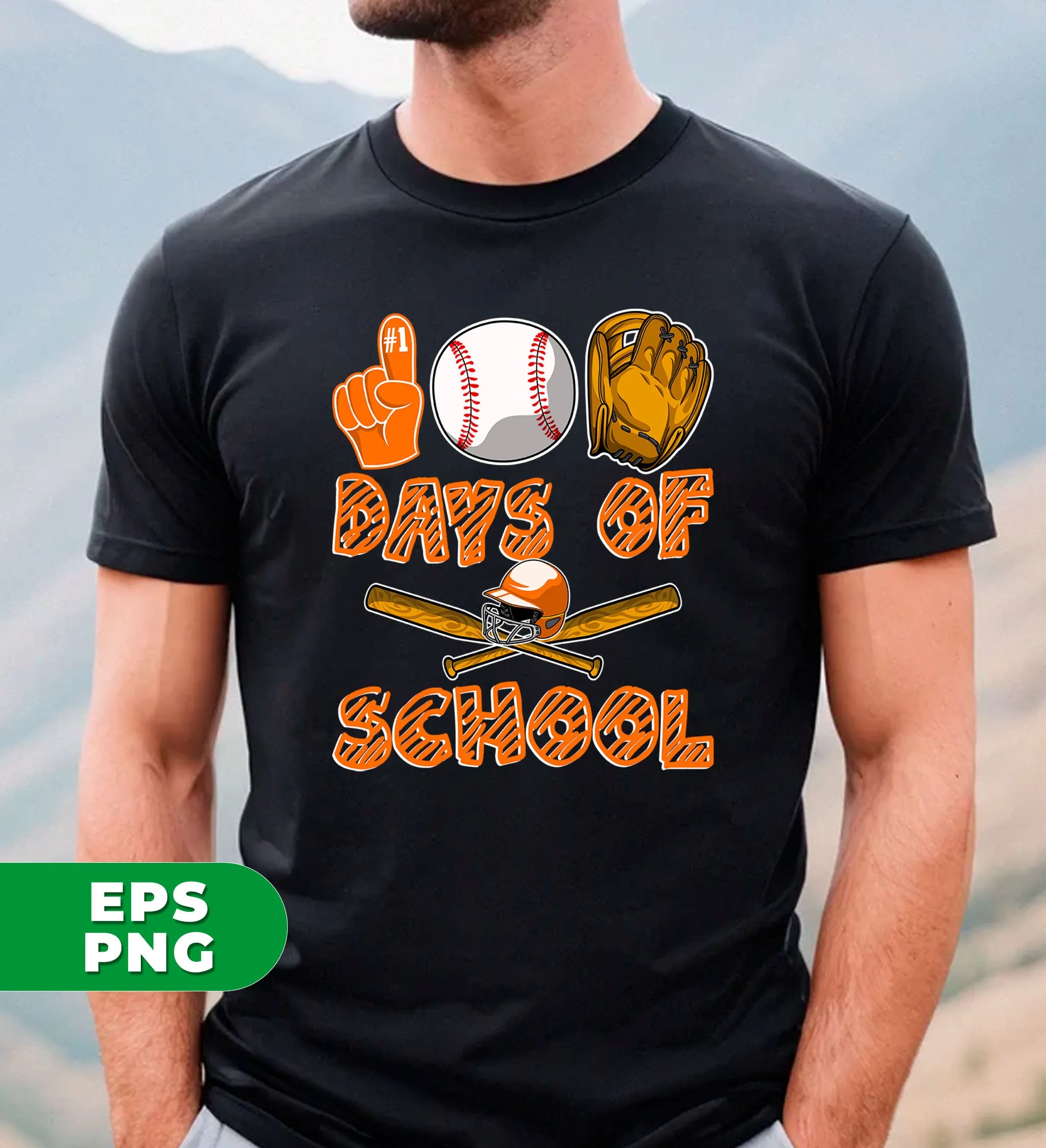 100 Days Of School, Baseball Lover, Baseball Player, Digital Files, Png Sublimation