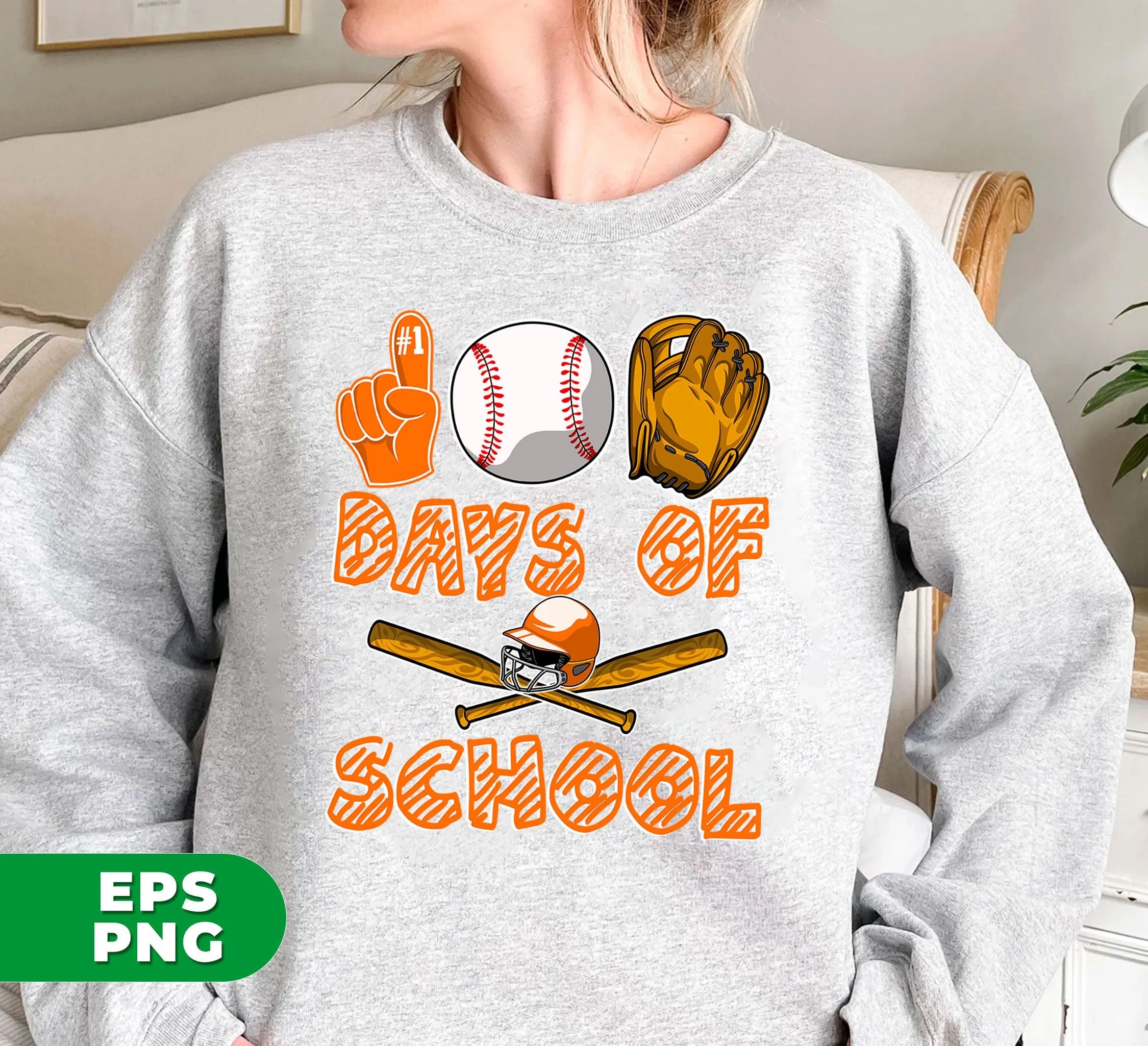 100 Days Of School, Baseball Lover, Baseball Player, Digital Files, Png Sublimation