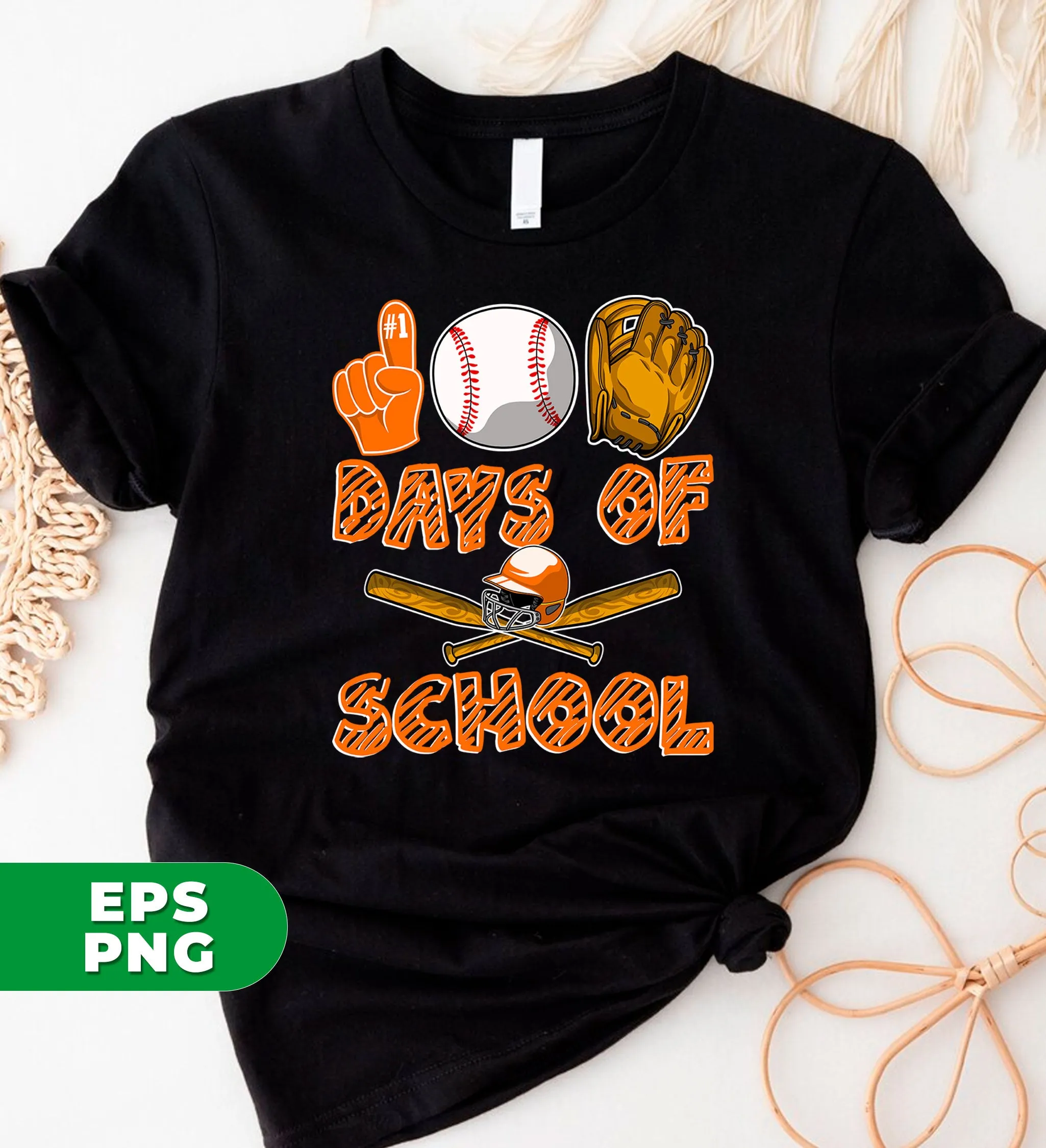 100 Days Of School, Baseball Lover, Baseball Player, Digital Files, Png Sublimation