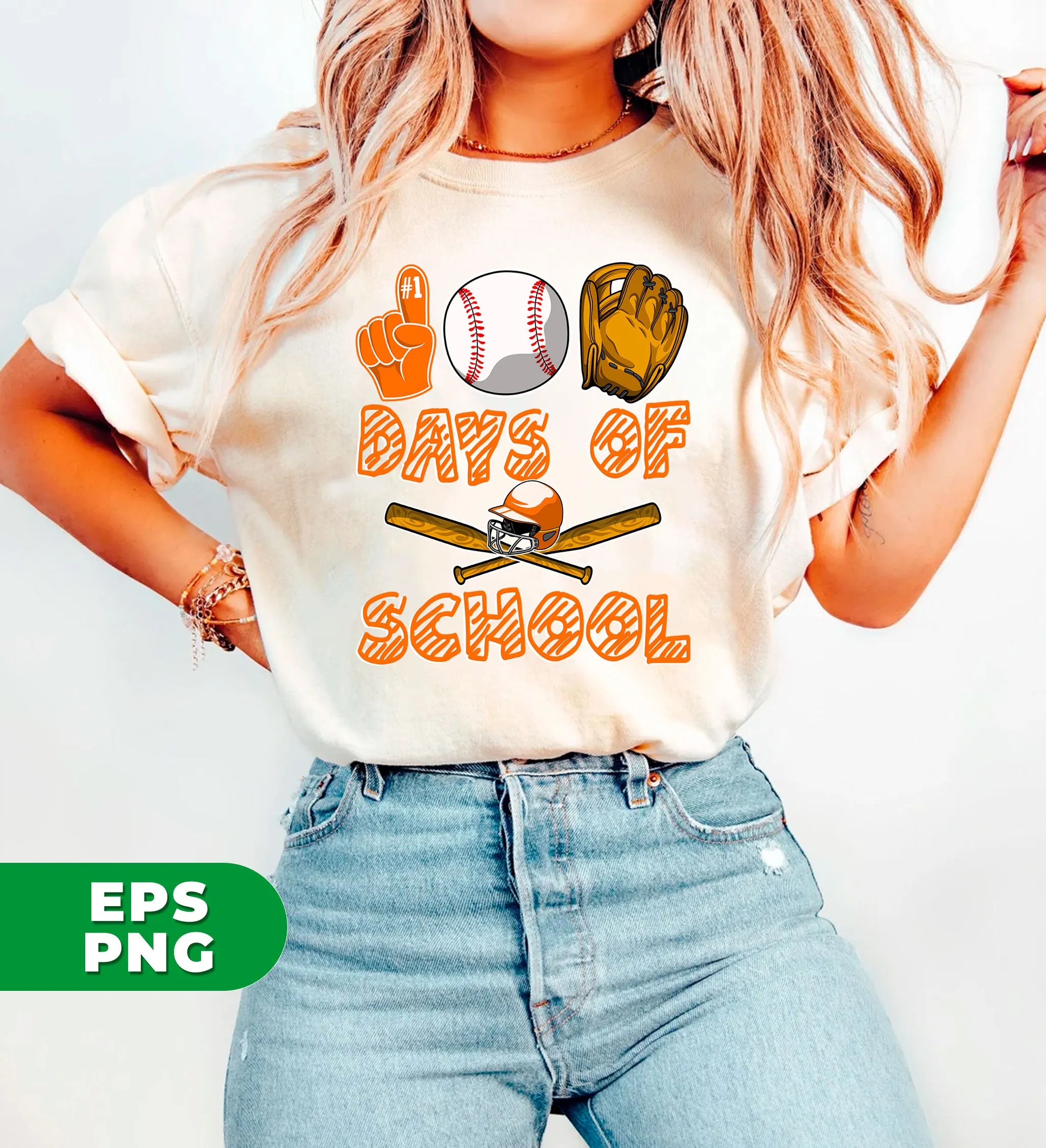 100 Days Of School, Baseball Lover, Baseball Player, Digital Files, Png Sublimation