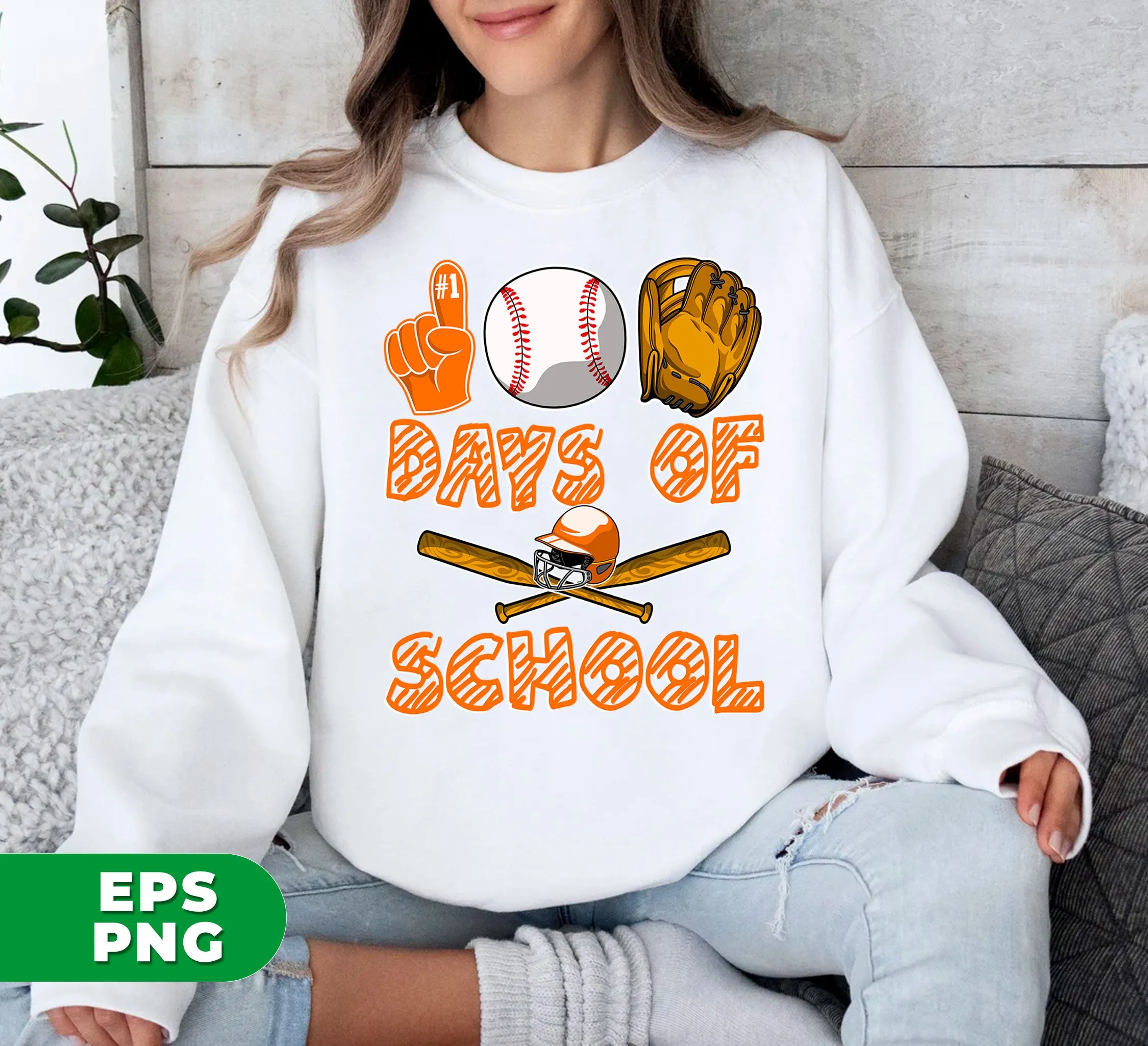 100 Days Of School, Baseball Lover, Baseball Player, Digital Files, Png Sublimation