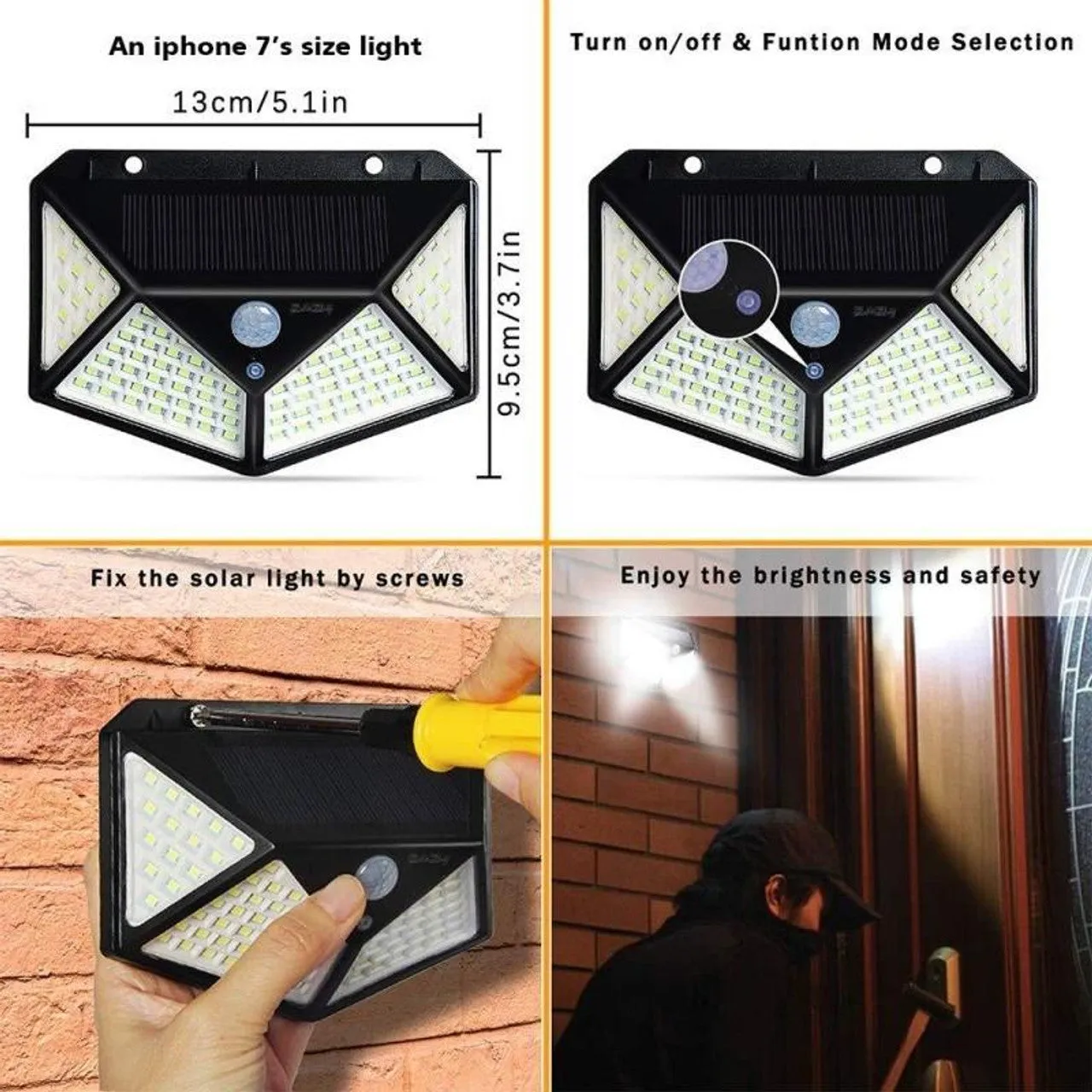 100 Led Outdoor Motion Sensor Solar Wall Lamp