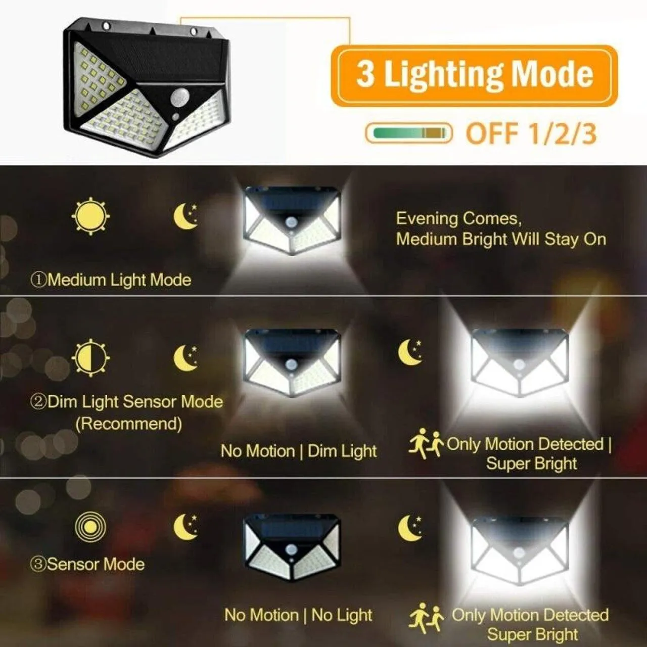 100 Led Outdoor Motion Sensor Solar Wall Lamp