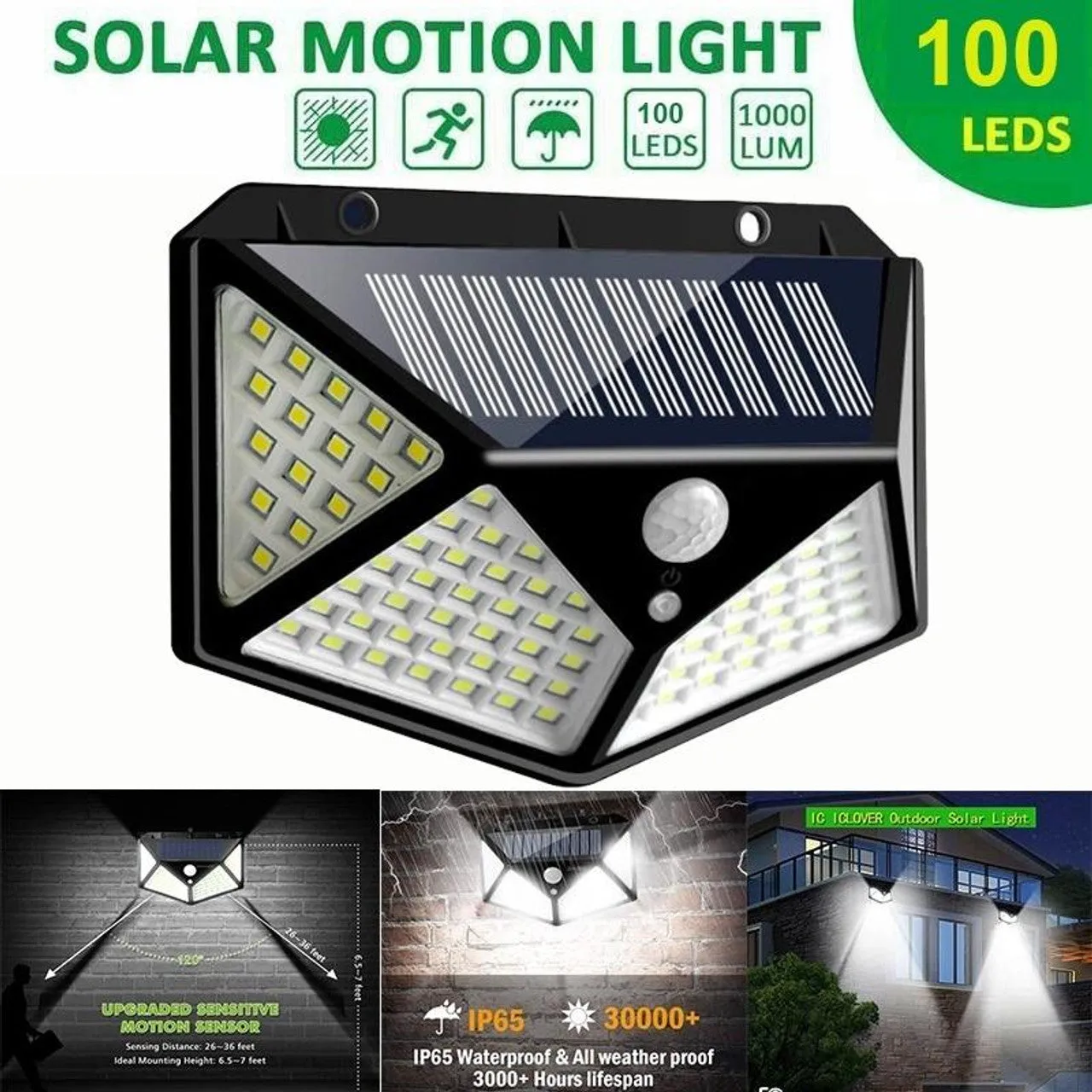 100 Led Outdoor Motion Sensor Solar Wall Lamp