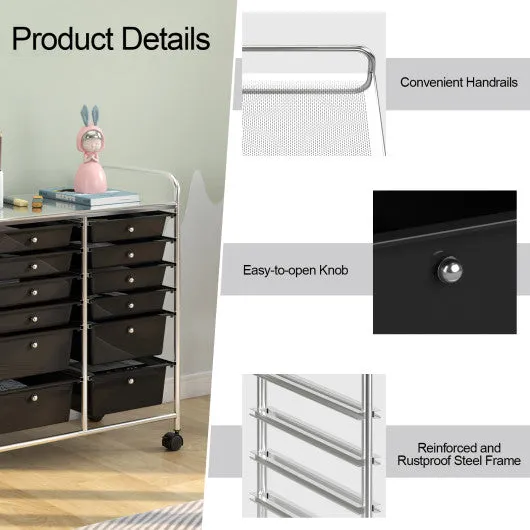 12 Drawers Rolling Cart Storage Scrapbook Paper Organizer Bins-Black