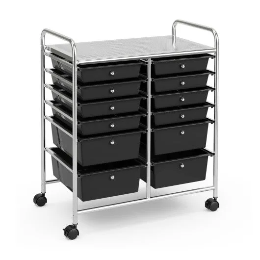 12 Drawers Rolling Cart Storage Scrapbook Paper Organizer Bins-Black