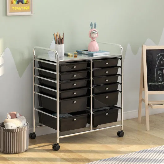 12 Drawers Rolling Cart Storage Scrapbook Paper Organizer Bins-Black