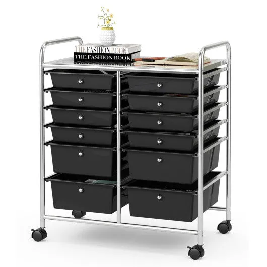 12 Drawers Rolling Cart Storage Scrapbook Paper Organizer Bins-Black