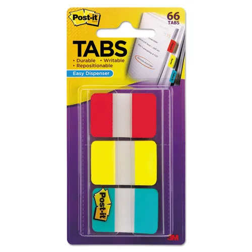 1" Tabs, 1-5-cut Tabs, Assorted Primary Colors, 1" Wide, 66-pack