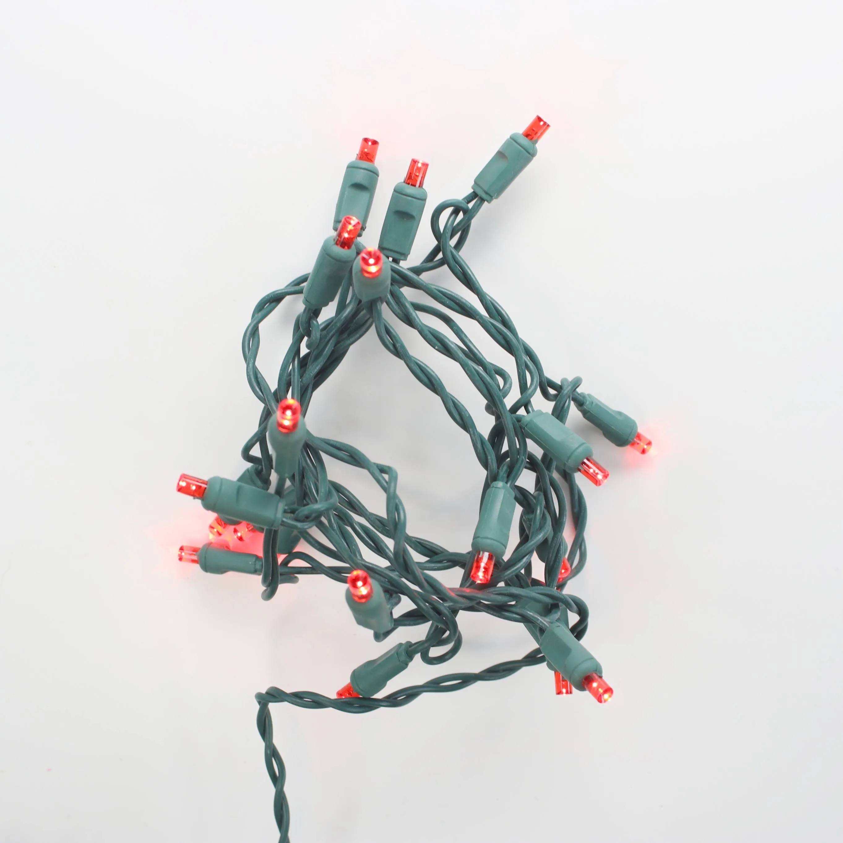 20-light Red LED Craft Lights, Green Wire