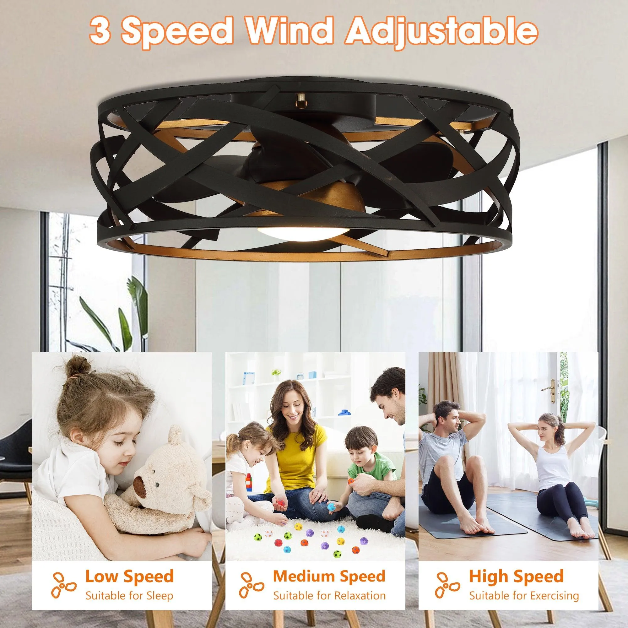 21" Ahmedabad Industrial DC Motor Flush Mount Reversible Ceiling Fan with LED Lighting and Remote Control