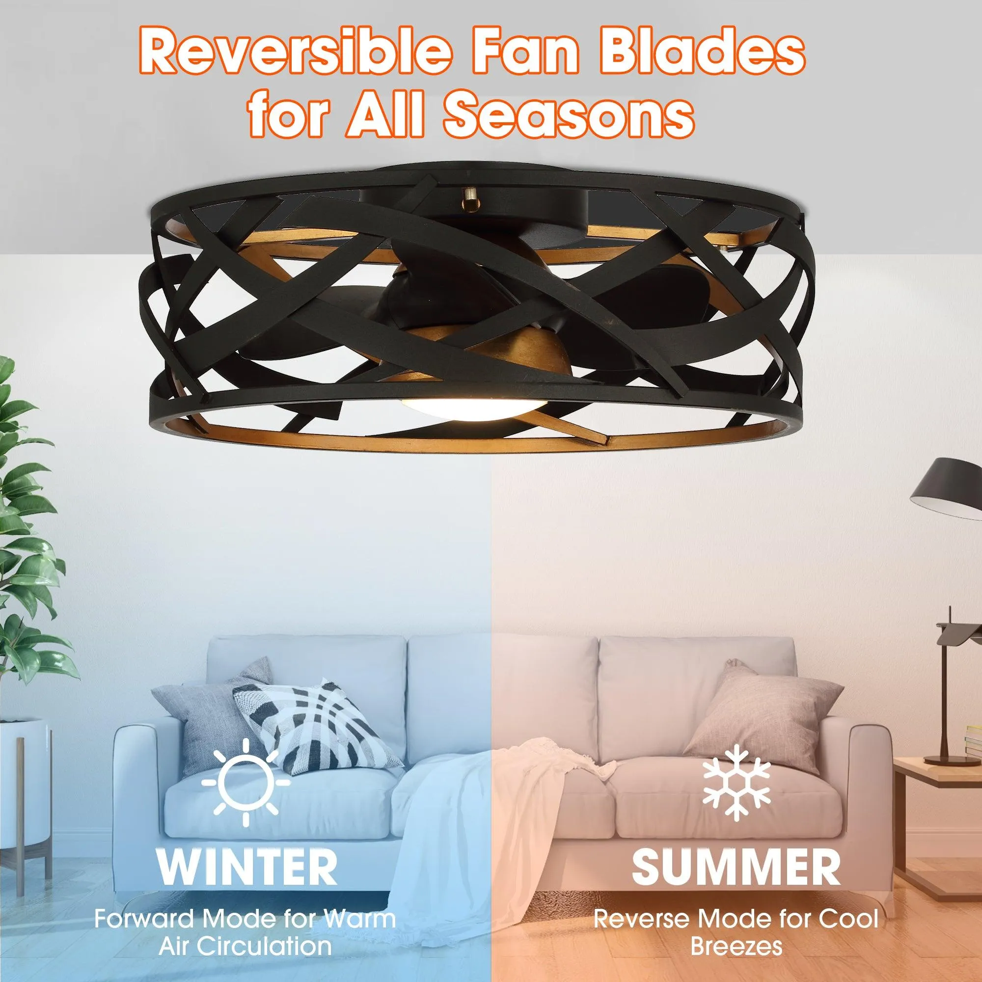 21" Ahmedabad Industrial DC Motor Flush Mount Reversible Ceiling Fan with LED Lighting and Remote Control