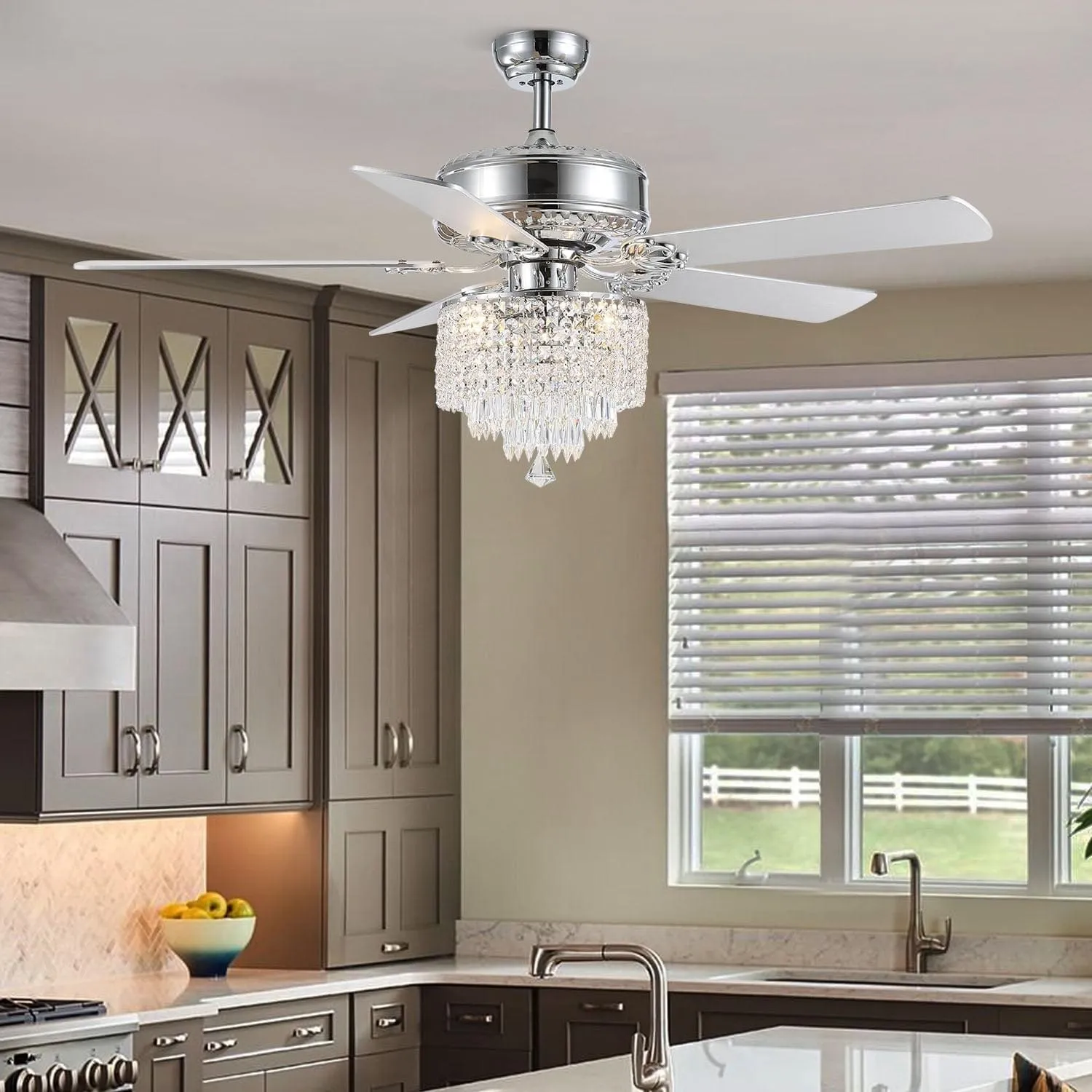 3 - Tier Raindrop Crystal Kitchen Ceiling Fan with Remote Control