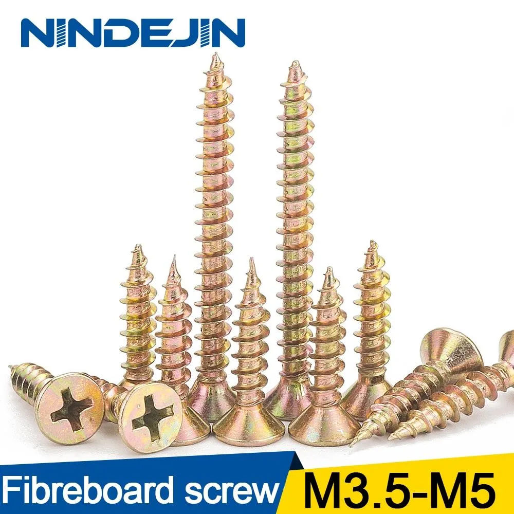 30pcs cross recessed countersunk fibreboard chipboard  m3.5 m4 m5 yellow zinc coated flat head self tapping wood screw