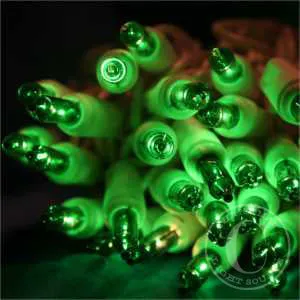 50-bulb Green Mini Lights, 2.5" Spacing, White Wire