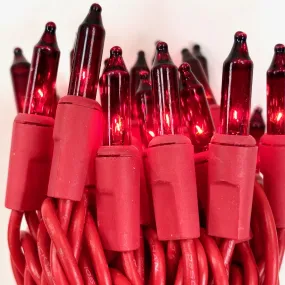 50-bulb Red Mini Lights, 2.5" Spacing Red Wire