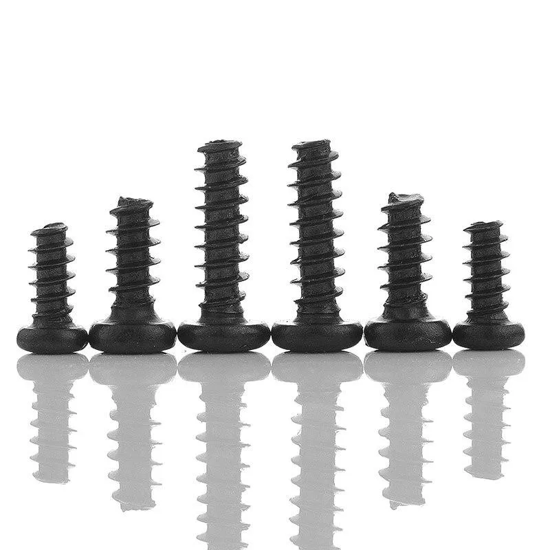 50pcs Cross Recessed Pan Head Flat Tail Self-tapping Screw M1.2 M1.4 M1.7 M2 M2.3 M2.6 M3 M4 Black Carbon Steel Phillips Screw