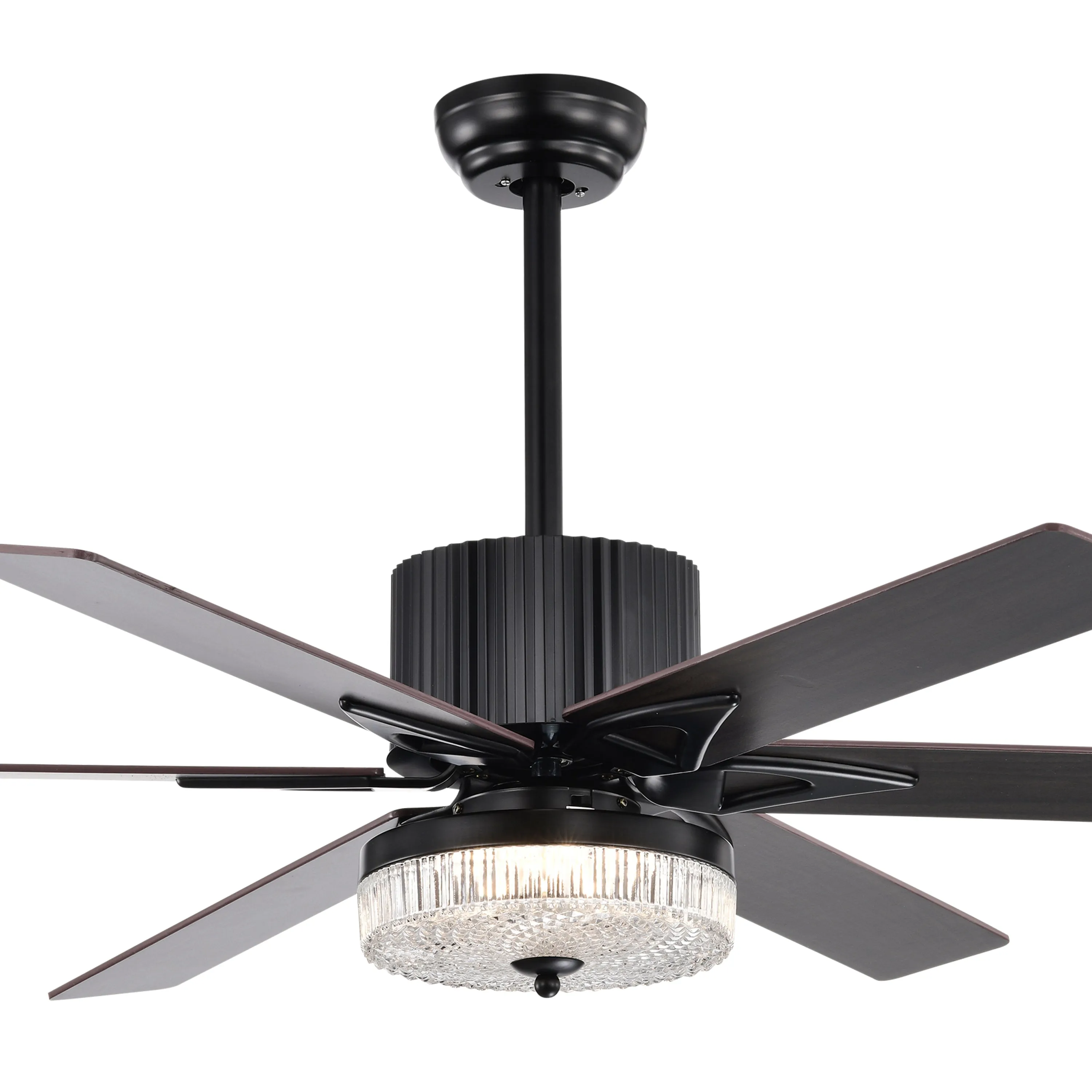 52" Matte Black Modern LED Ceiling Fan Light, 6 Blade Remote Control Ceiling Fan, Reversible Ceiling Fan