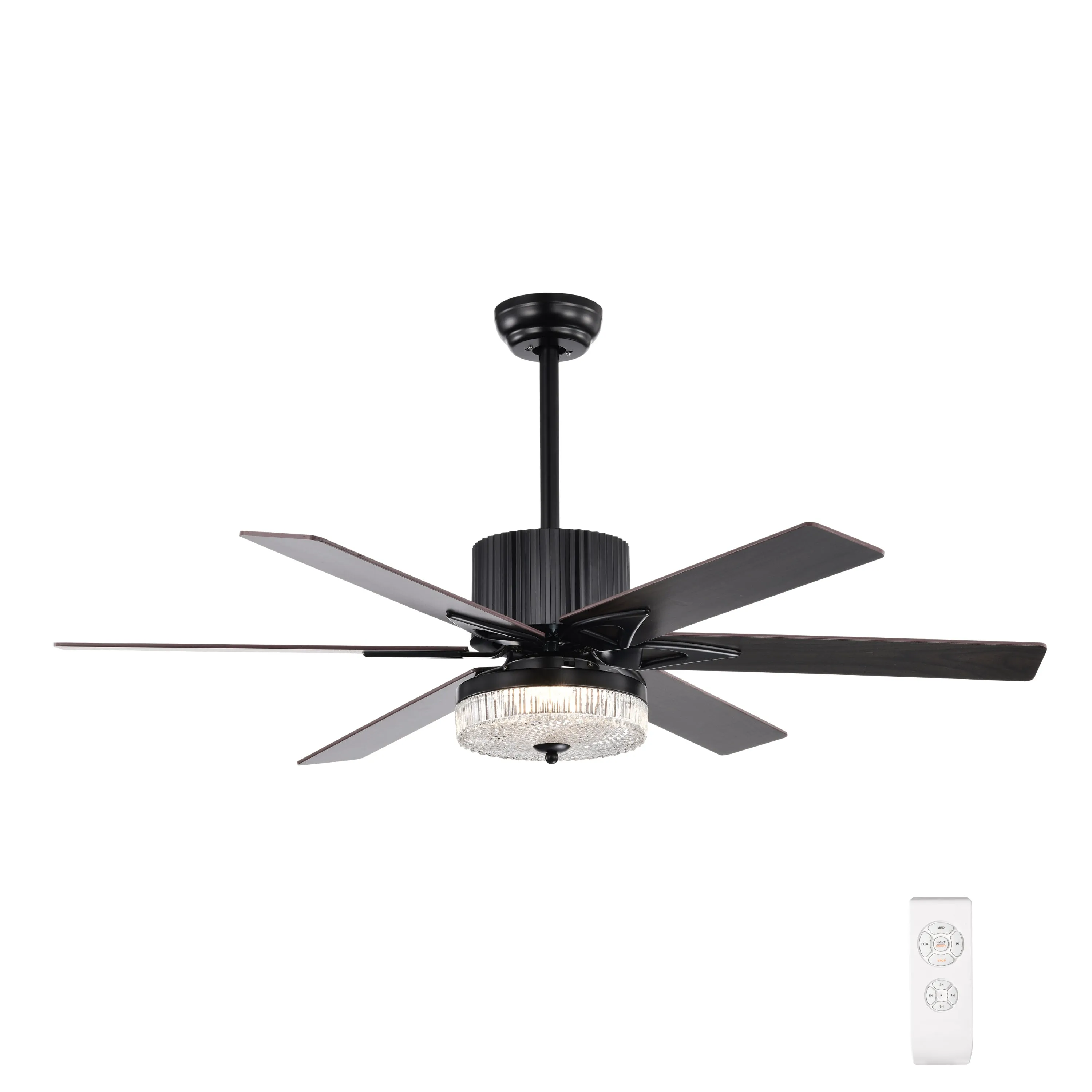 52" Matte Black Modern LED Ceiling Fan Light, 6 Blade Remote Control Ceiling Fan, Reversible Ceiling Fan