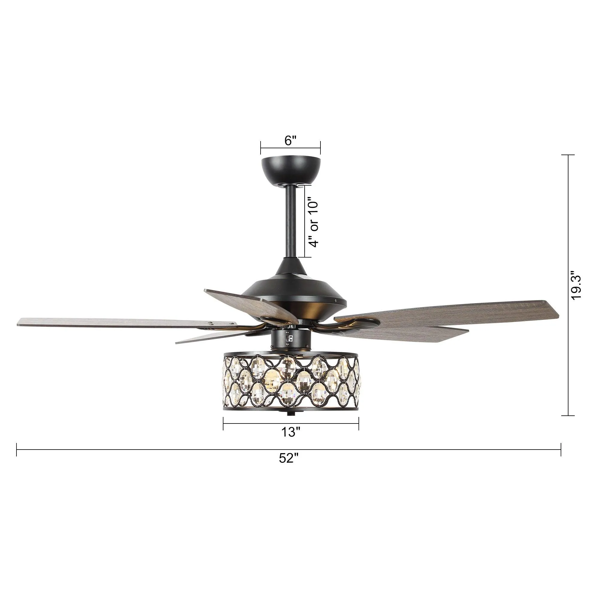 52" Tibuh Modern Downrod Mount Reversible Crystal Ceiling Fan with Lighting and Remote Control