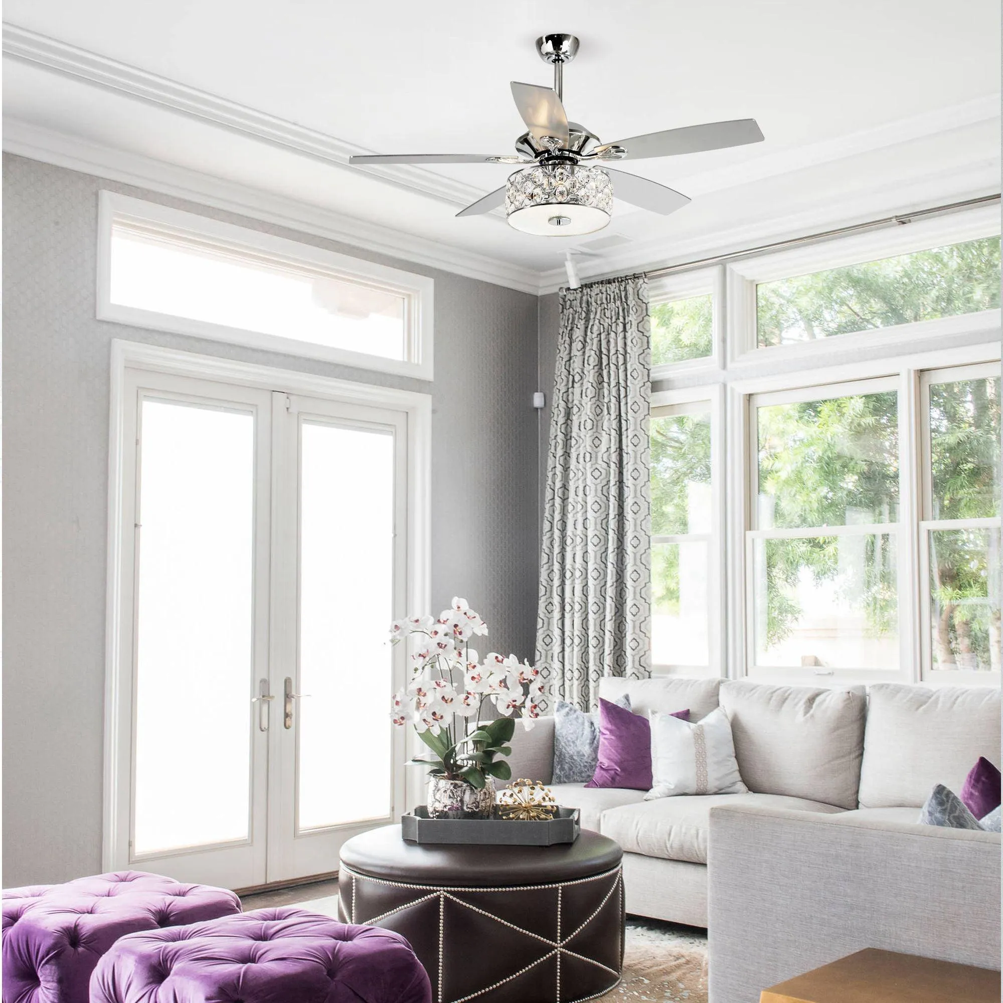 52" Tibuh Modern Downrod Mount Reversible Crystal Ceiling Fan with Lighting and Remote Control