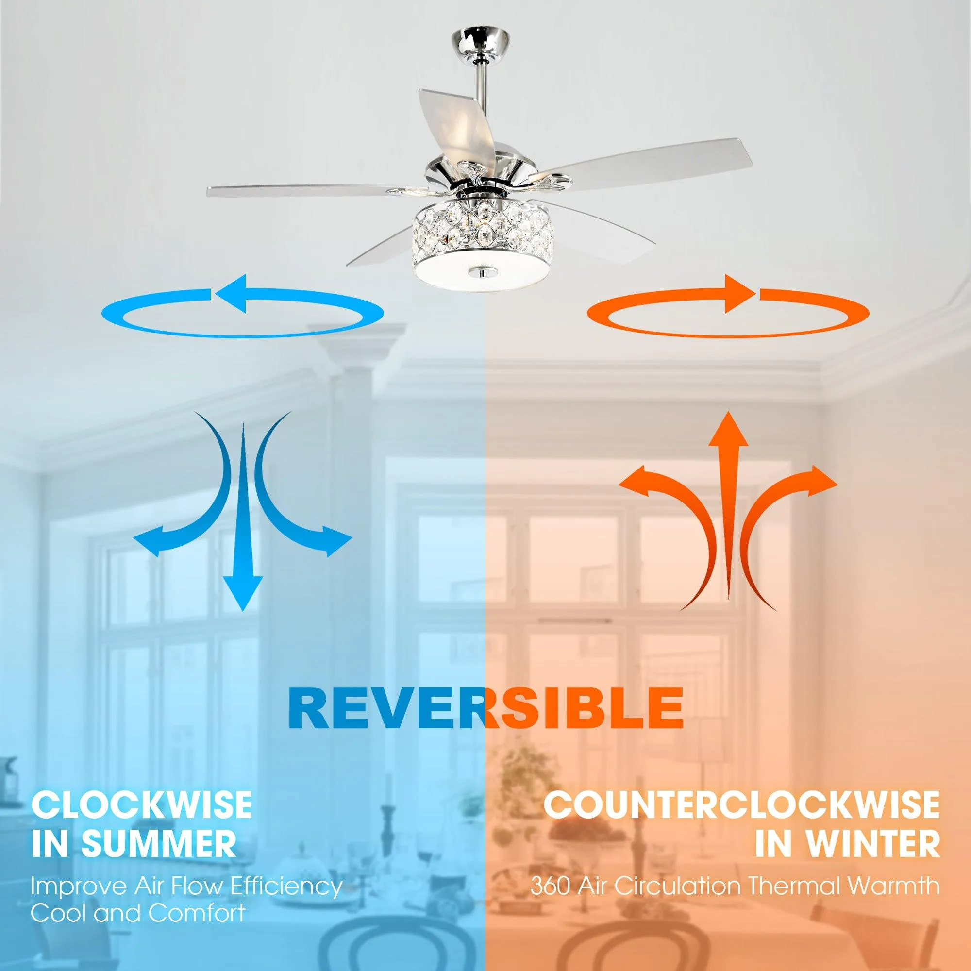 52" Tibuh Modern Downrod Mount Reversible Crystal Ceiling Fan with Lighting and Remote Control