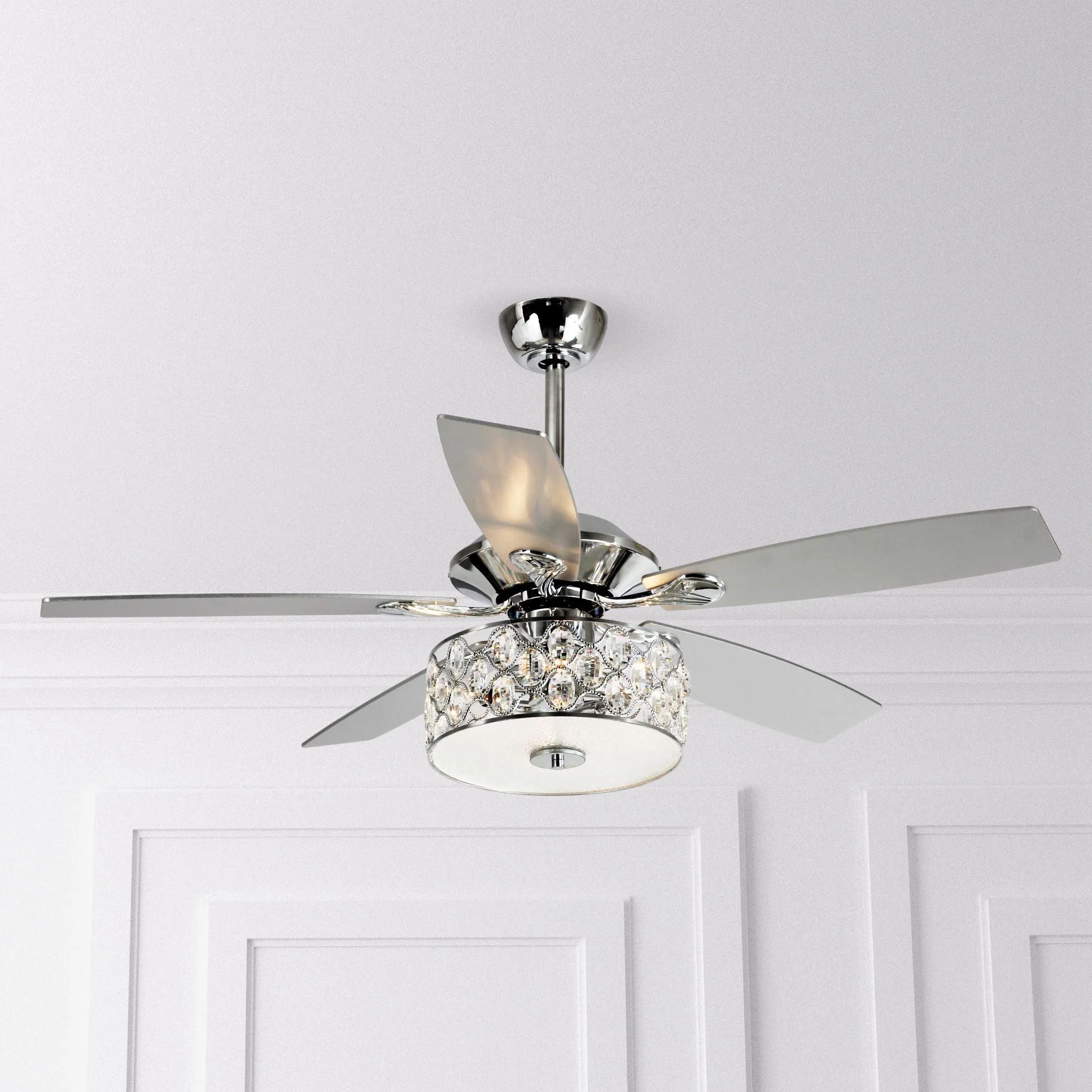 52" Tibuh Modern Downrod Mount Reversible Crystal Ceiling Fan with Lighting and Remote Control