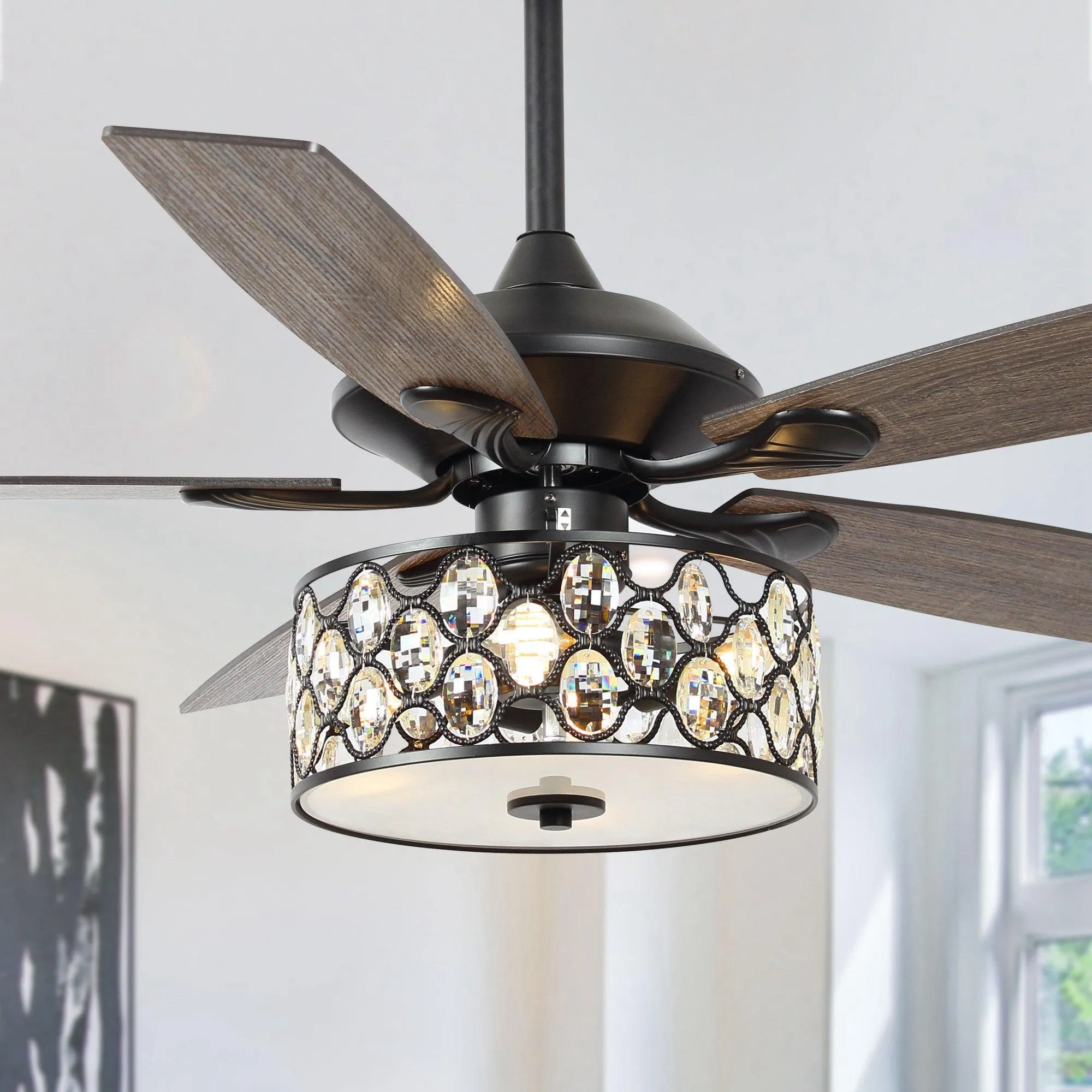 52" Tibuh Modern Downrod Mount Reversible Crystal Ceiling Fan with Lighting and Remote Control