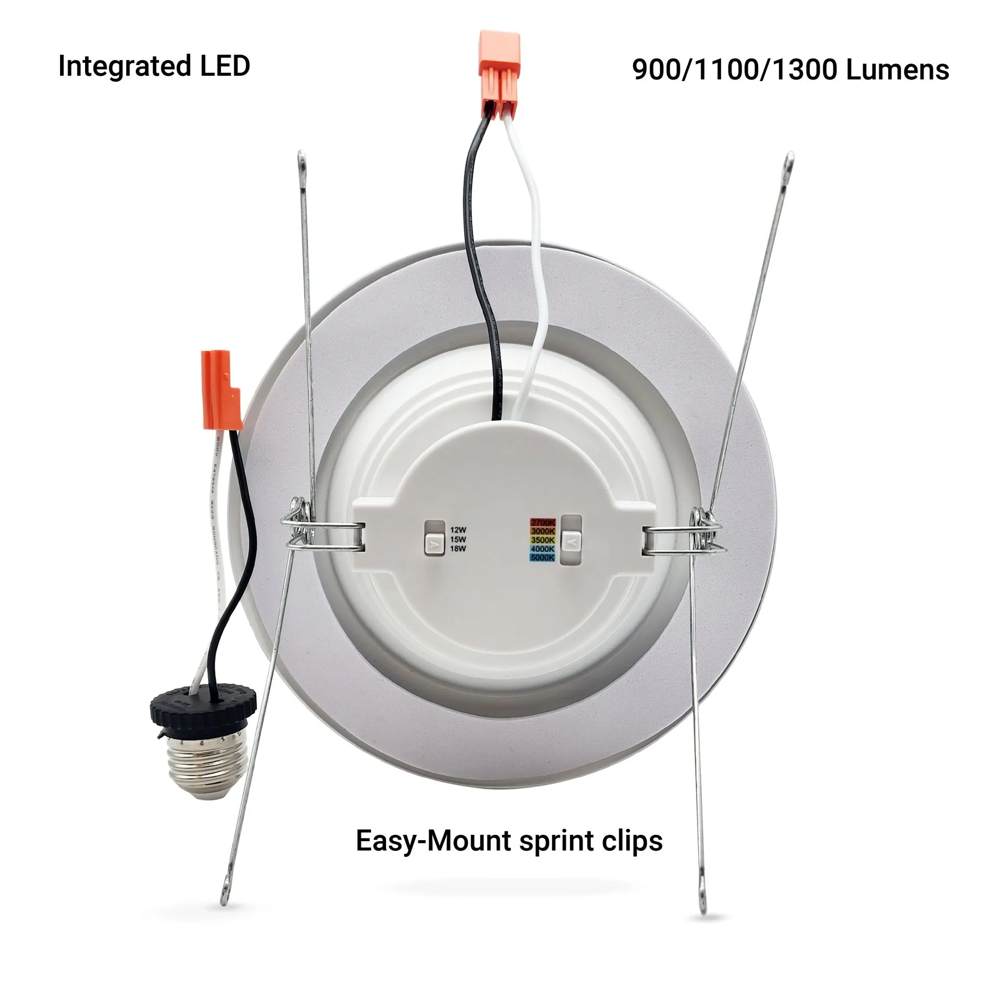 5/6" Inch Brushed Nickel Retrofit LED Recessed Can Lights - Wet Rated - 5CCT 2700K-5000K - 1300LM