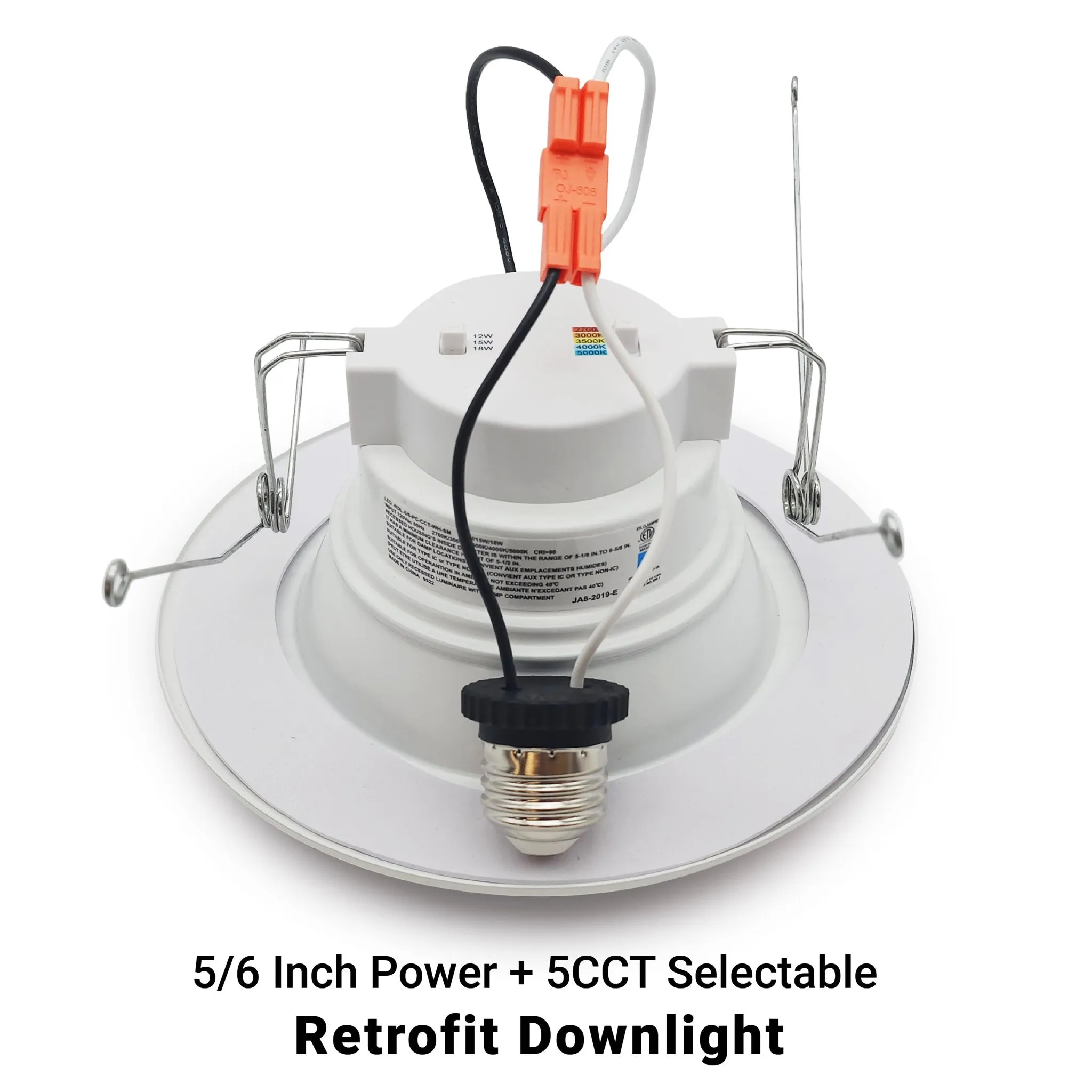 5/6" Inch Brushed Nickel Retrofit LED Recessed Can Lights - Wet Rated - 5CCT 2700K-5000K - 1300LM