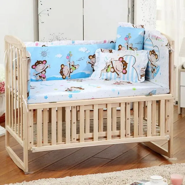 5PCS Set Newborn Baby Bed Bumper Set Baby Crib Bumper Baby Crib Bedding Set Cartoon Animal Baby Cot Set 100x58cm CP01