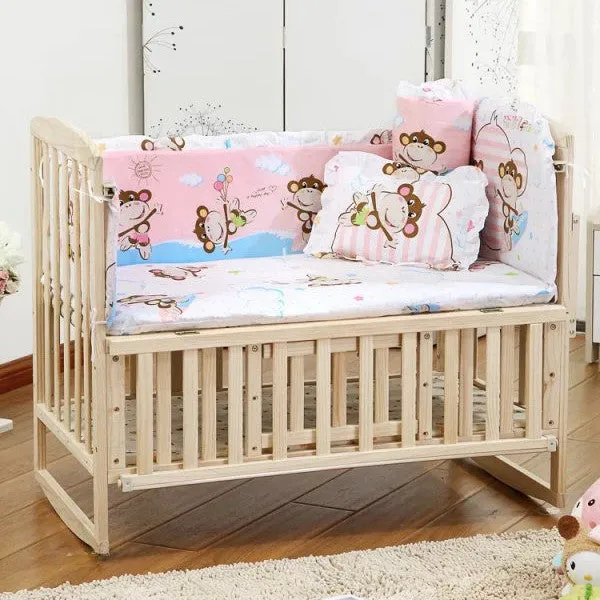 5PCS Set Newborn Baby Bed Bumper Set Baby Crib Bumper Baby Crib Bedding Set Cartoon Animal Baby Cot Set 100x58cm CP01