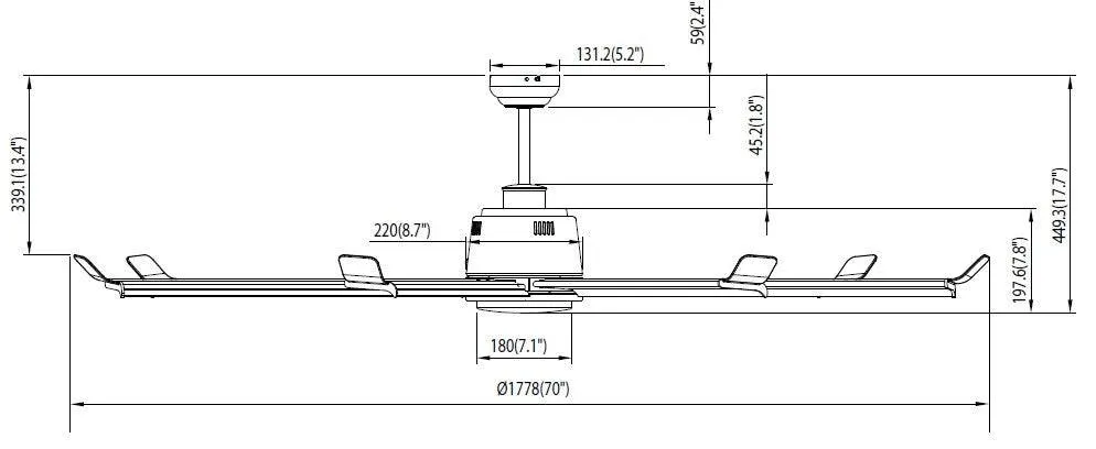 7-Blade, 70” Sweep, Wet Listed, White housing