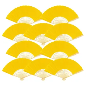 9" Yellow Silk Hand Fans for Weddings (10 Pack)