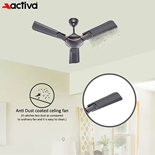 ACTIVA Corolla Smoke Brown 650 RPM High Speed (36 Inch) 900 MM Sweep BEE Approved Anti Dust Coating Ceiling Fan with 2 Years Warranty