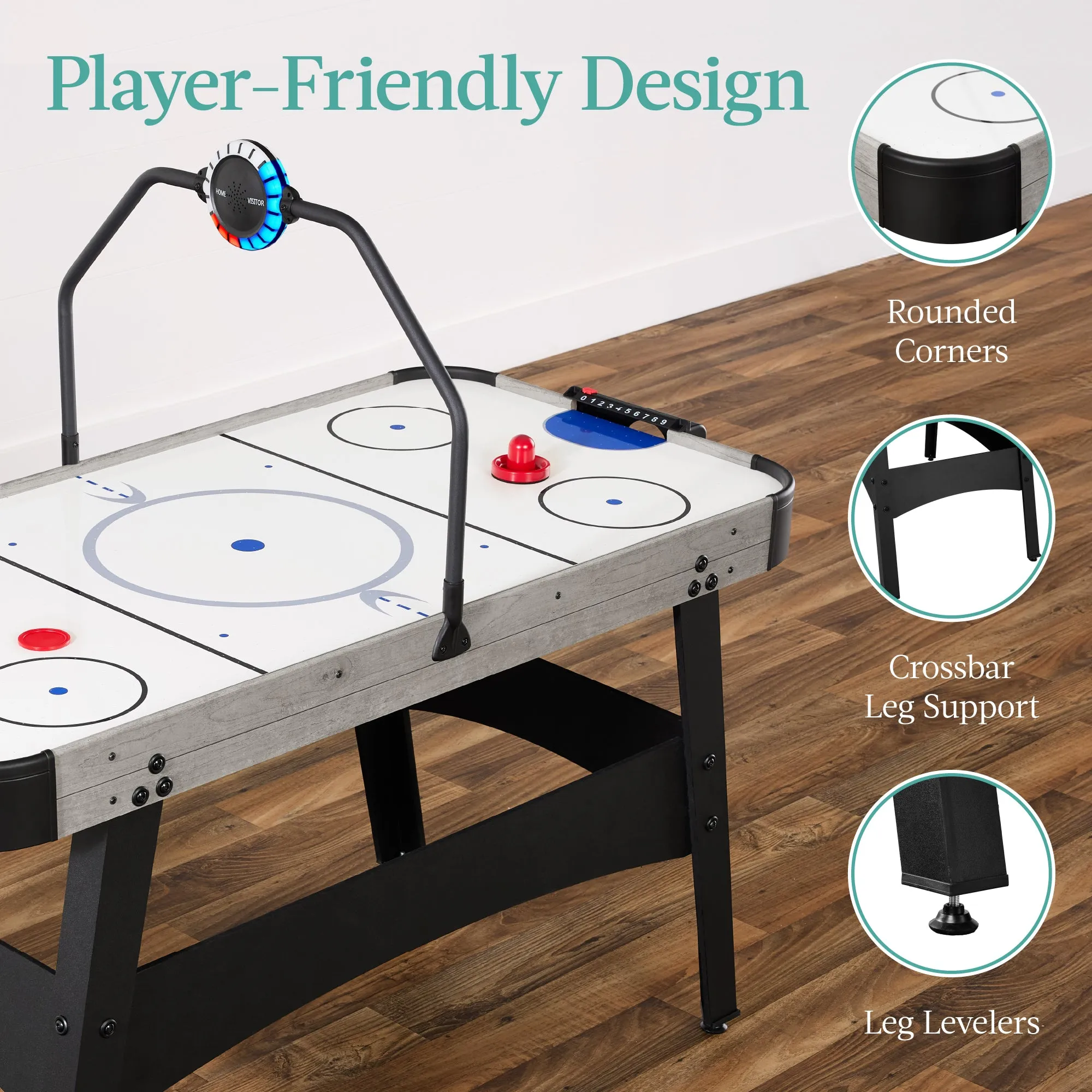 Air Hockey Game Table w/ LED Lights, Scoreboard, Powerful Motor - 54in