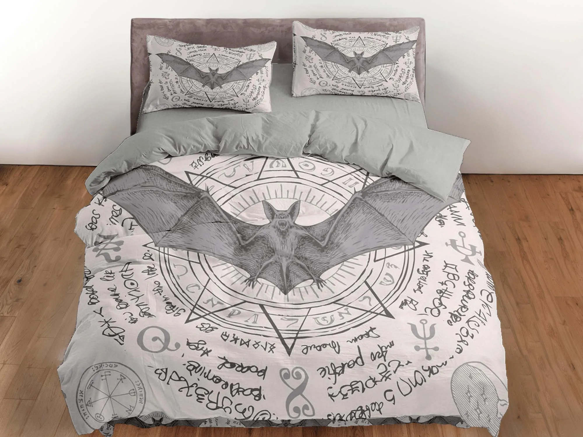 Alchemy gothic bat bedding & pillowcase, halloween duvet cover set dorm bedding, halloween decor, nursery toddler bedding, halloween gift