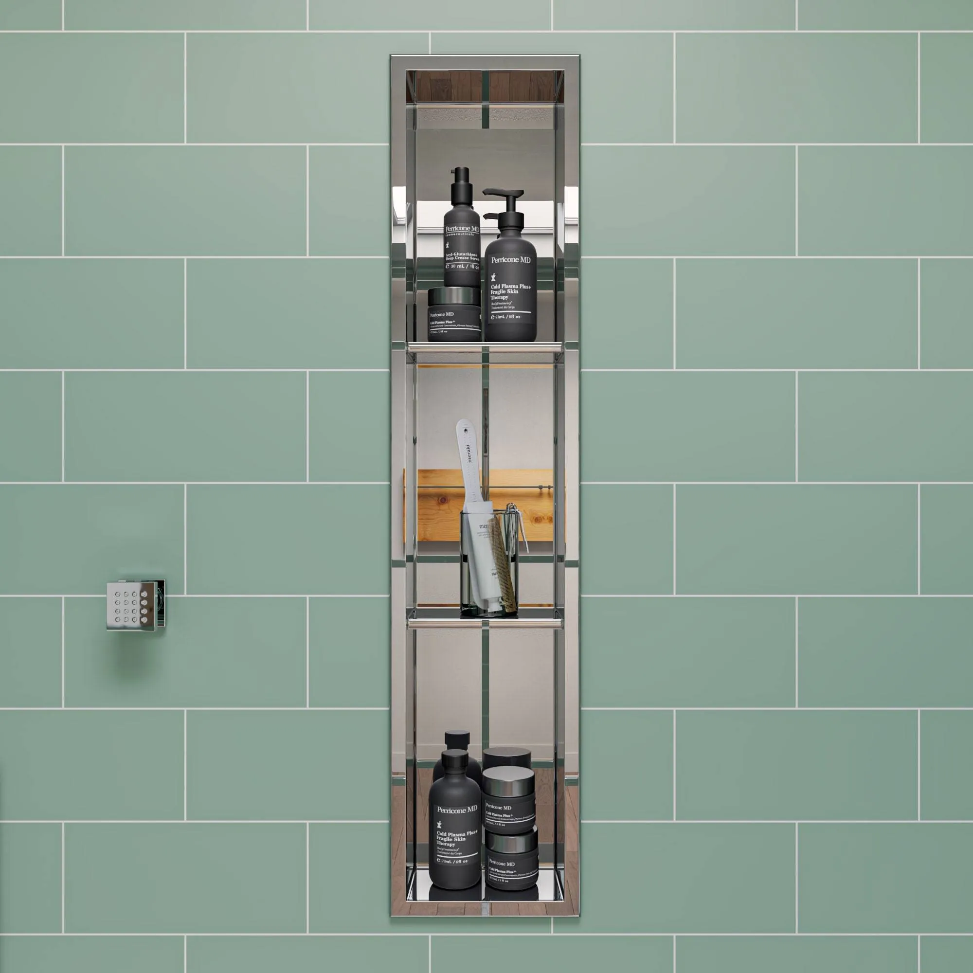 ALFI ABN0836-PSS 8 x 36 Polished Stainless Steel Vertical Triple Shelf Bath Shower Niche