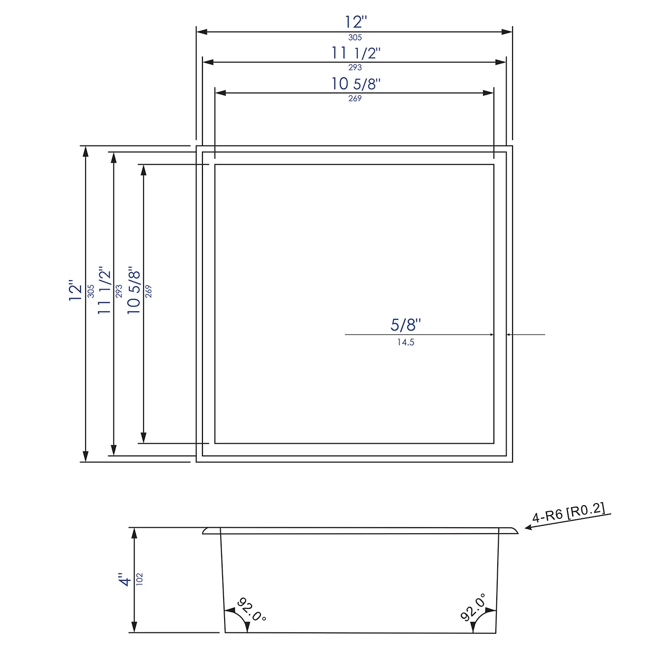 ALFI ABN1212-BSS Brand 12 x 12 Brushed Stainless Steel Square Single Shelf Bath Shower Niche