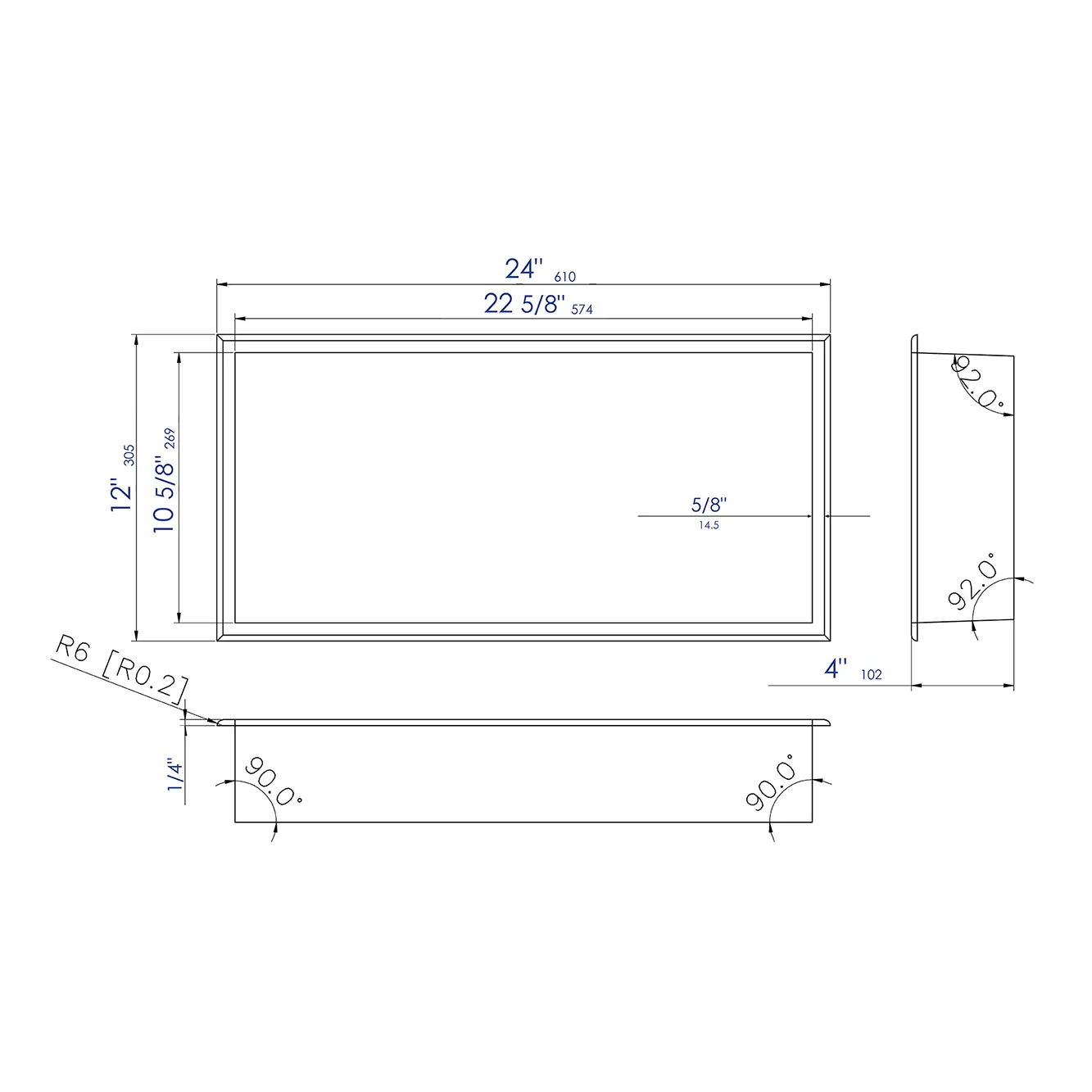 ALFI ABN2412-BSS 24 x 12 Brushed Stainless Steel Horizontal Single Shelf Bath Shower Niche