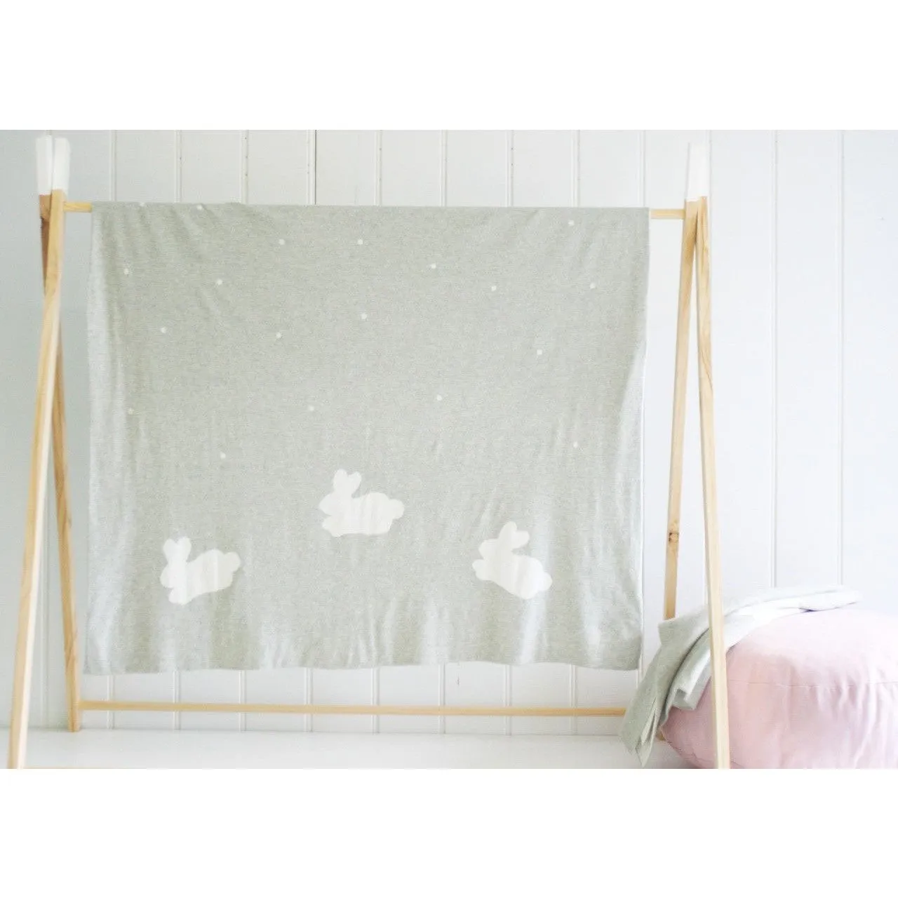 Alimrose Knit Cot Blanket - Bunnies and Dots Ivory