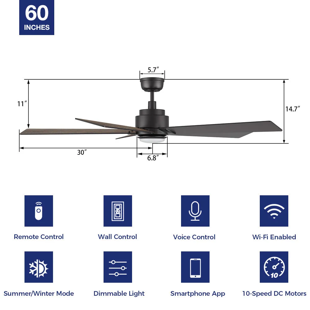 Aspen Ⅱ Smart Ceiling Fan with LED Light Remote Outdoor/Indoor 60"