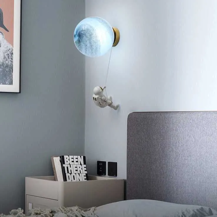 Astronaut on Moon Wall Lamp - Kids Room Lighting