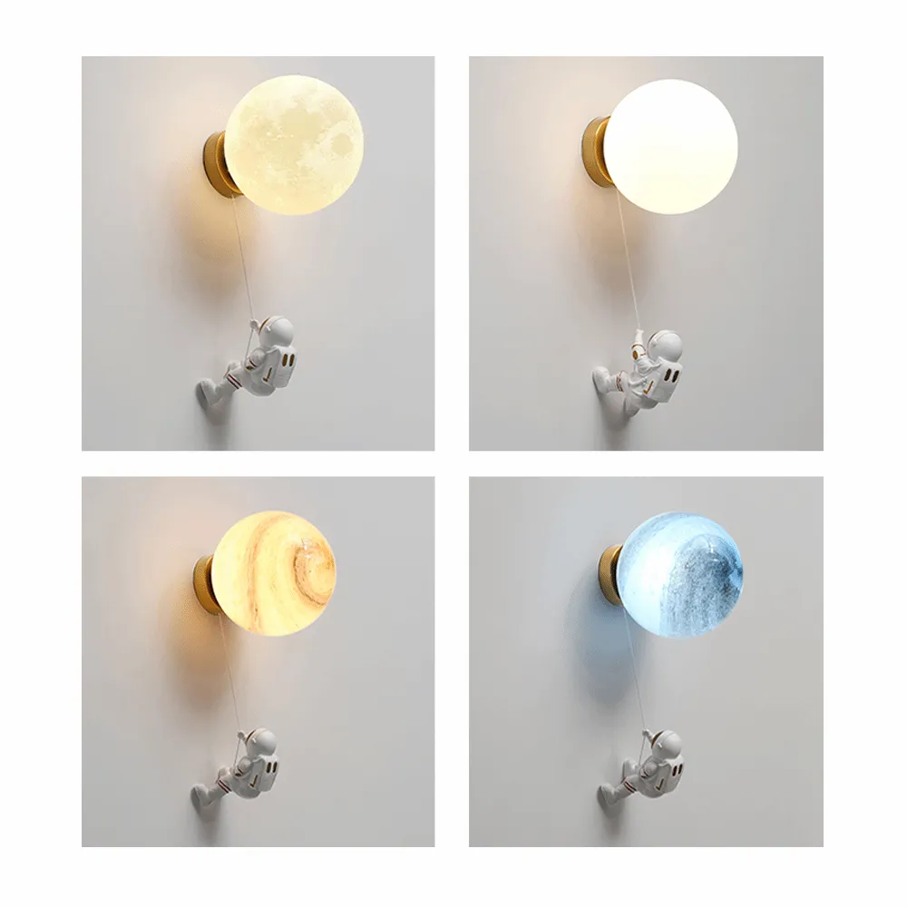 Astronaut on Moon Wall Lamp - Kids Room Lighting