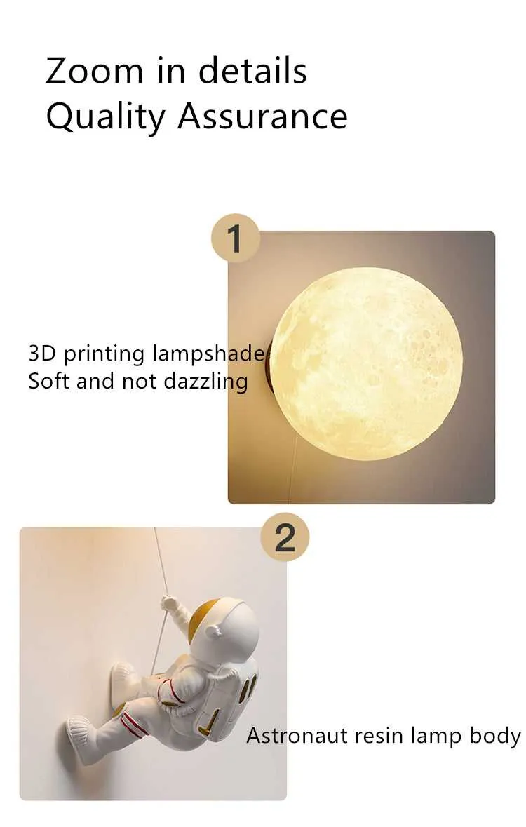 Astronaut on Moon Wall Lamp - Kids Room Lighting