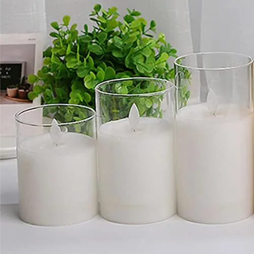 ATORSE® 3 Pieces Flickering Flameless Candles for Centerpiece Home Party Clear