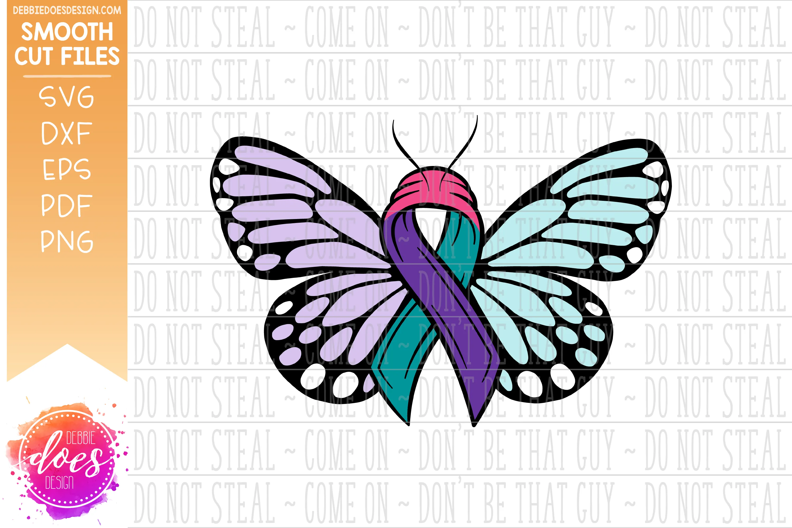 Awareness Ribbon Butterfly - 3 Color - SVG File