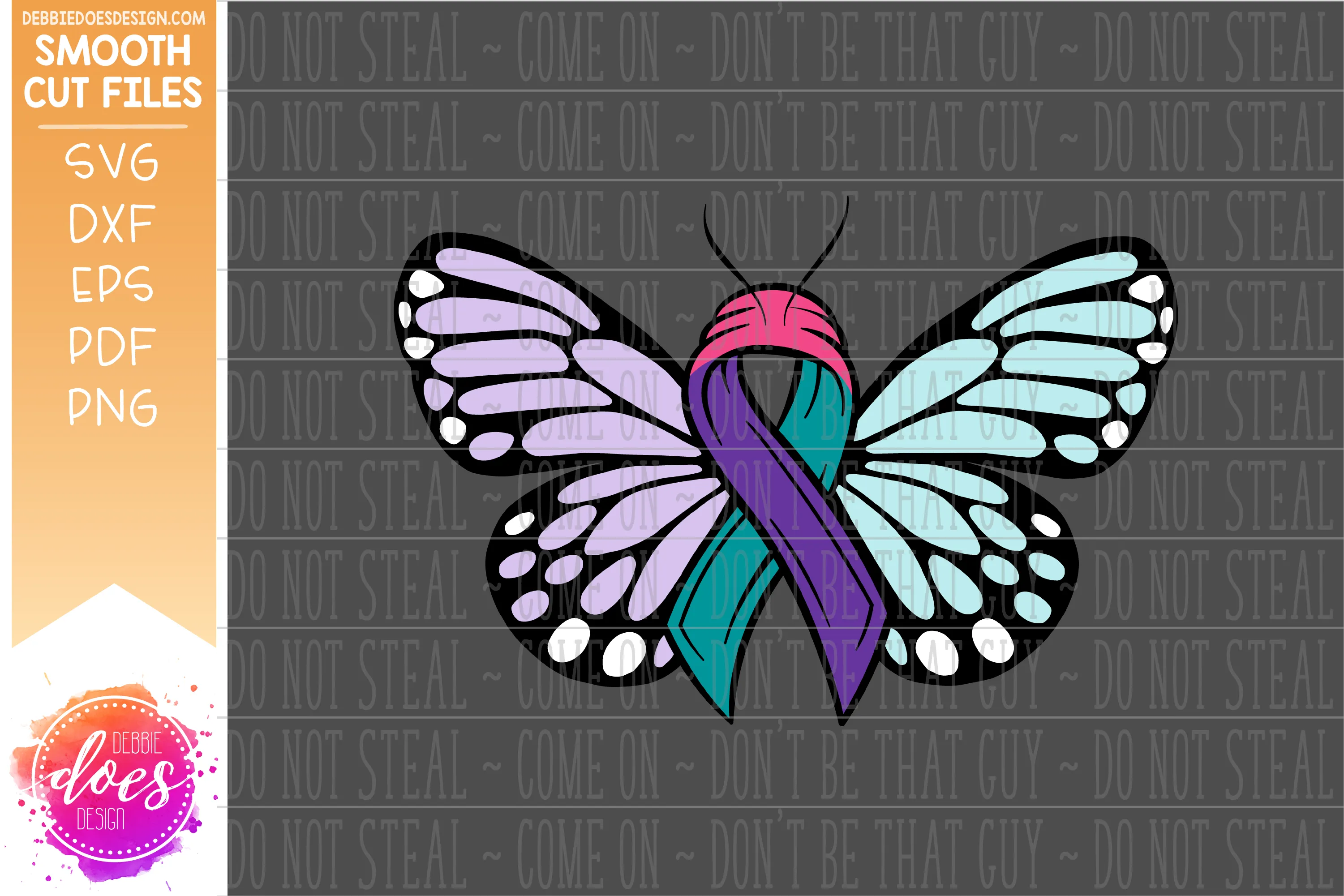 Awareness Ribbon Butterfly - 3 Color - SVG File