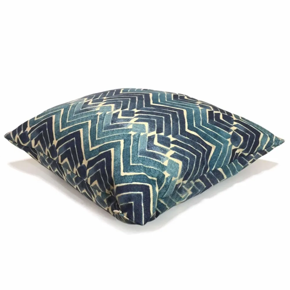 Batik Blue Teal Tribal Ikat Chevron Print Pillow Cover