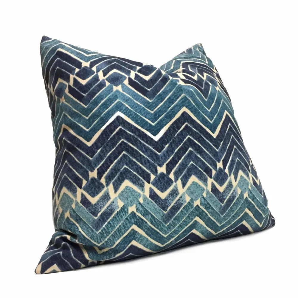 Batik Blue Teal Tribal Ikat Chevron Print Pillow Cover